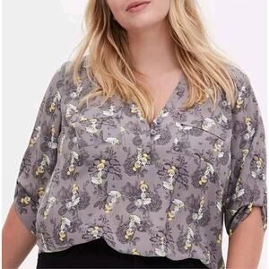 Torrid Torrid Disney Tinkerbell Georgette Harper Blouse 3/4 sleeves gray